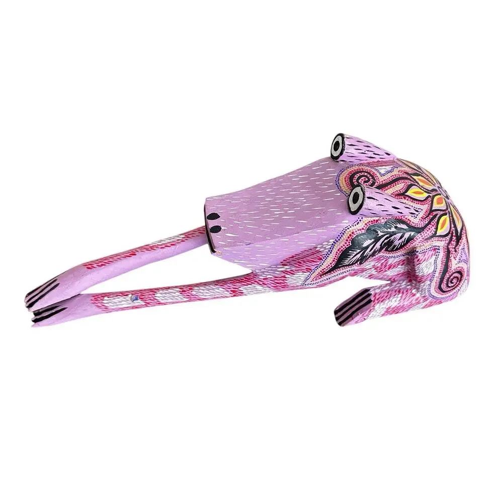 Oaxacan Wood Carved Frog Alebrije Mexican Folk Art Signed Trina Carrillo Purple